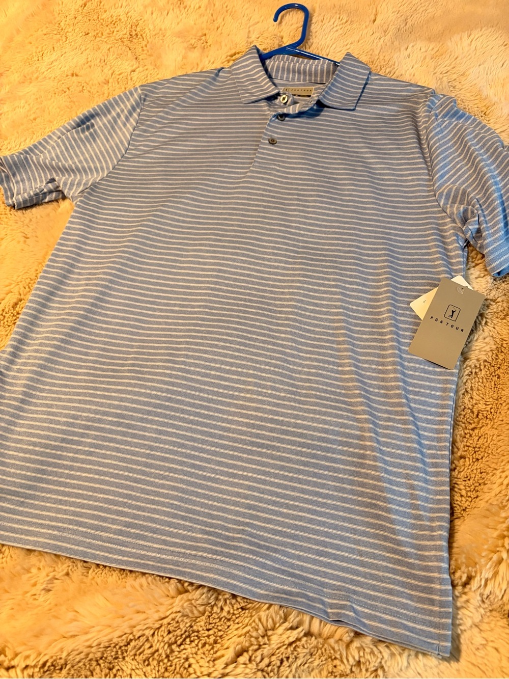 Columbia PGA Tour Light Blue & White Striped Polo Large NWT